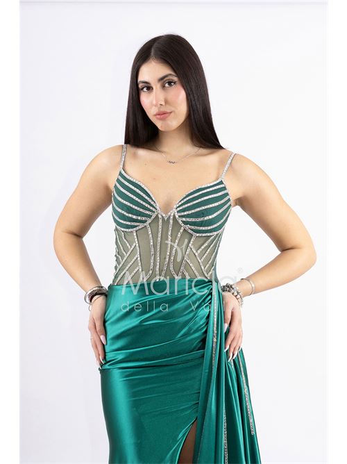 abito lungo bustier trasparenze e strass MARICLA ELEGANCE | FP881008VERDE